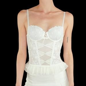White embroidered mesh bustier top